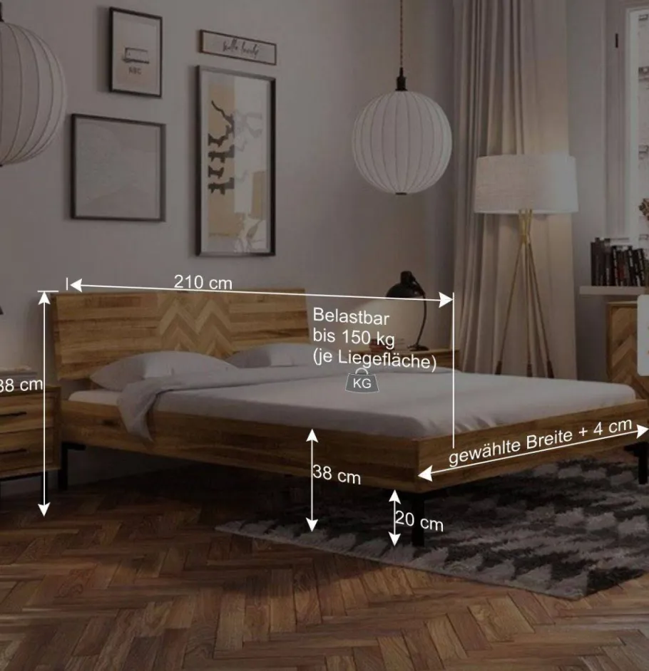Clearance Wohnen Wildeiche Bett mit Fischgrät Design Kopfteil - Kerfa