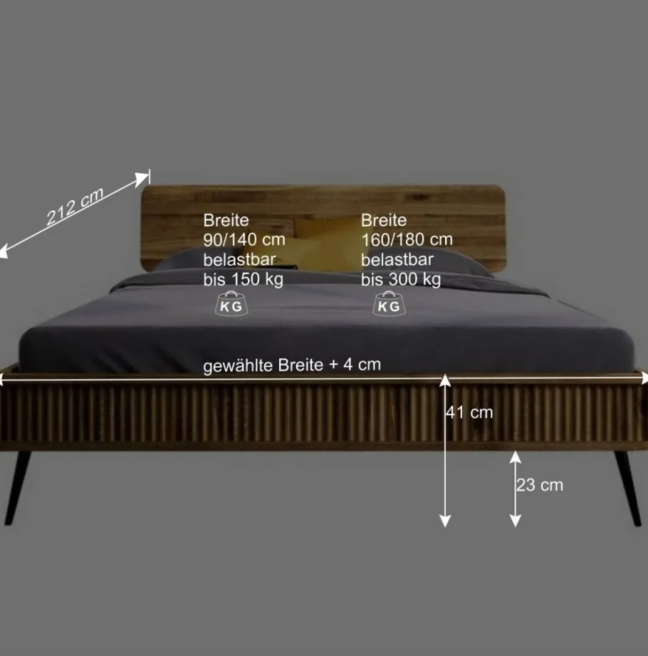 Sale Wohnen Wildeiche Bett mit Holzkopfteil - Casarius