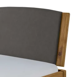 Wohnen Wildeiche Bett mit Kopfteilpolstern in Grau - Luxuria