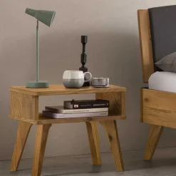 Wohnen Wildeiche Bett mit Kopfteilpolstern in Grau - Luxuria