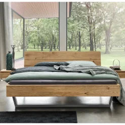 Outlet Wohnen Wildeiche Bett mit Kufen & Nachttische - Yunves (dreiteilig)