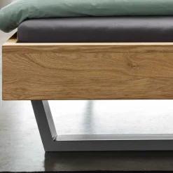 Outlet Wohnen Wildeiche Bett mit Kufen & Nachttische - Yunves (dreiteilig)