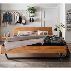 Best Wohnen Wildeiche Bett mit Metallkufen in Schwarzgrau - Tomya