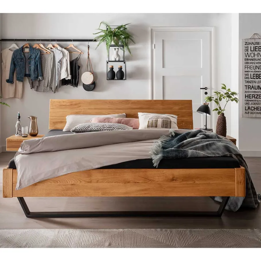 Best Wohnen Wildeiche Bett mit Metallkufen in Schwarzgrau - Tomya