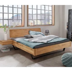 Best Wohnen Wildeiche Bett mit Metallkufen in Schwarzgrau - Tomya