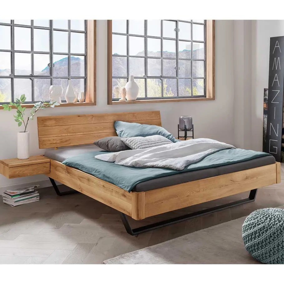 Best Wohnen Wildeiche Bett mit Metallkufen in Schwarzgrau - Tomya