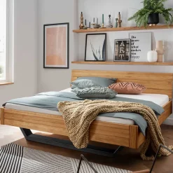 Best Wohnen Wildeiche Bett mit Metallkufen in Schwarzgrau - Tomya