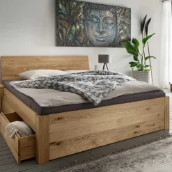 Online Wohnen Wildeiche Bett mit vier Schubladen modern - Zennian