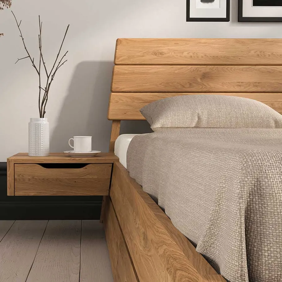 Outlet Wohnen Wildeiche Bettgestell mit Holzkopfteil - Lugos