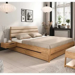 Outlet Wohnen Wildeiche Designbett mit Nachtkonsolen - Dominus (dreiteilig)