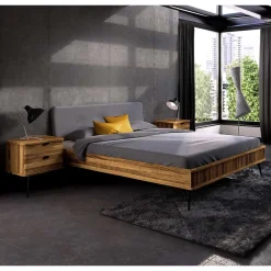 Wohnen Wildeiche Designerbett mit Polsterkopfteil - Casarius