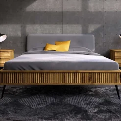 Wohnen Wildeiche Designerbett mit Polsterkopfteil - Casarius