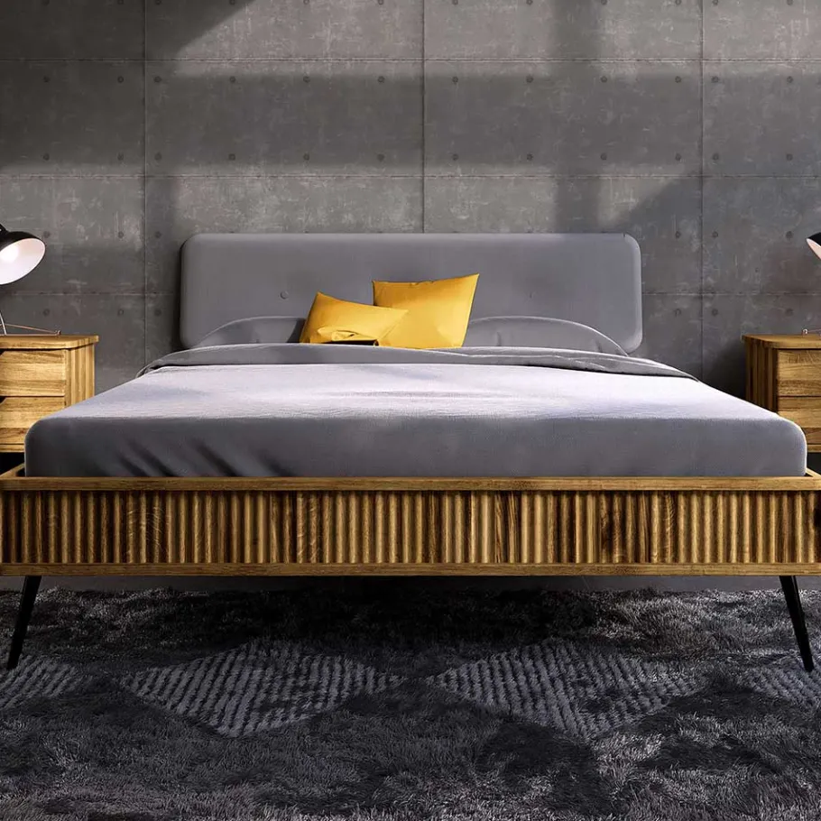 Wohnen Wildeiche Designerbett mit Polsterkopfteil - Casarius