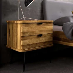Wohnen Wildeiche Designerbett mit Polsterkopfteil - Casarius