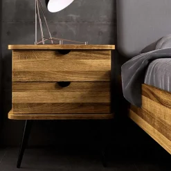 Wohnen Wildeiche Designerbett mit Polsterkopfteil - Casarius
