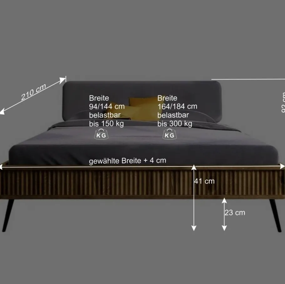 Wohnen Wildeiche Designerbett mit Polsterkopfteil - Casarius
