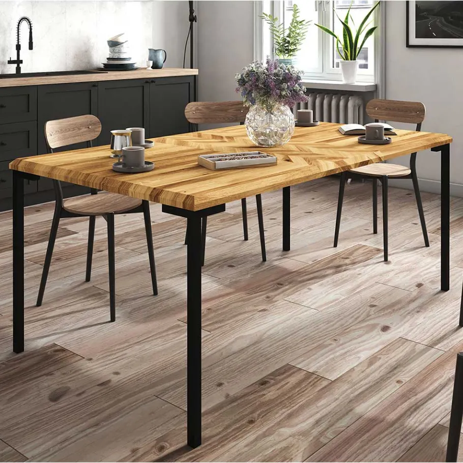 Wohnen Wildeiche Designtisch mit Fischgrät Muster - Kerfa