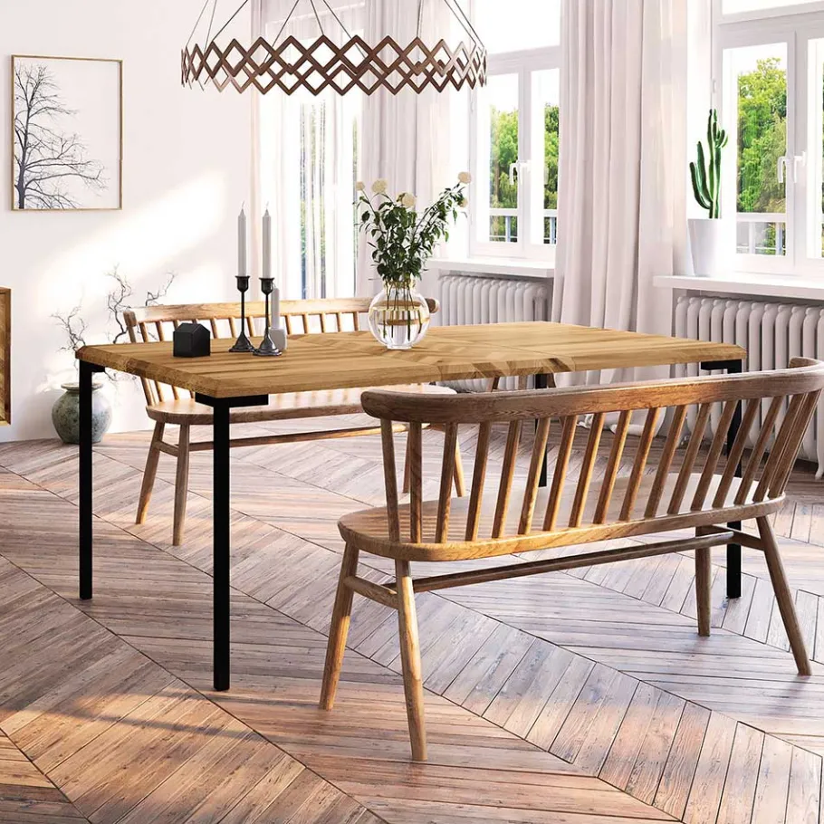 Wohnen Wildeiche Designtisch mit Fischgrät Muster - Kerfa