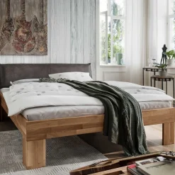 Online Wohnen Wildeiche Doppelbett mit Polsterkopfteil - Esvilda