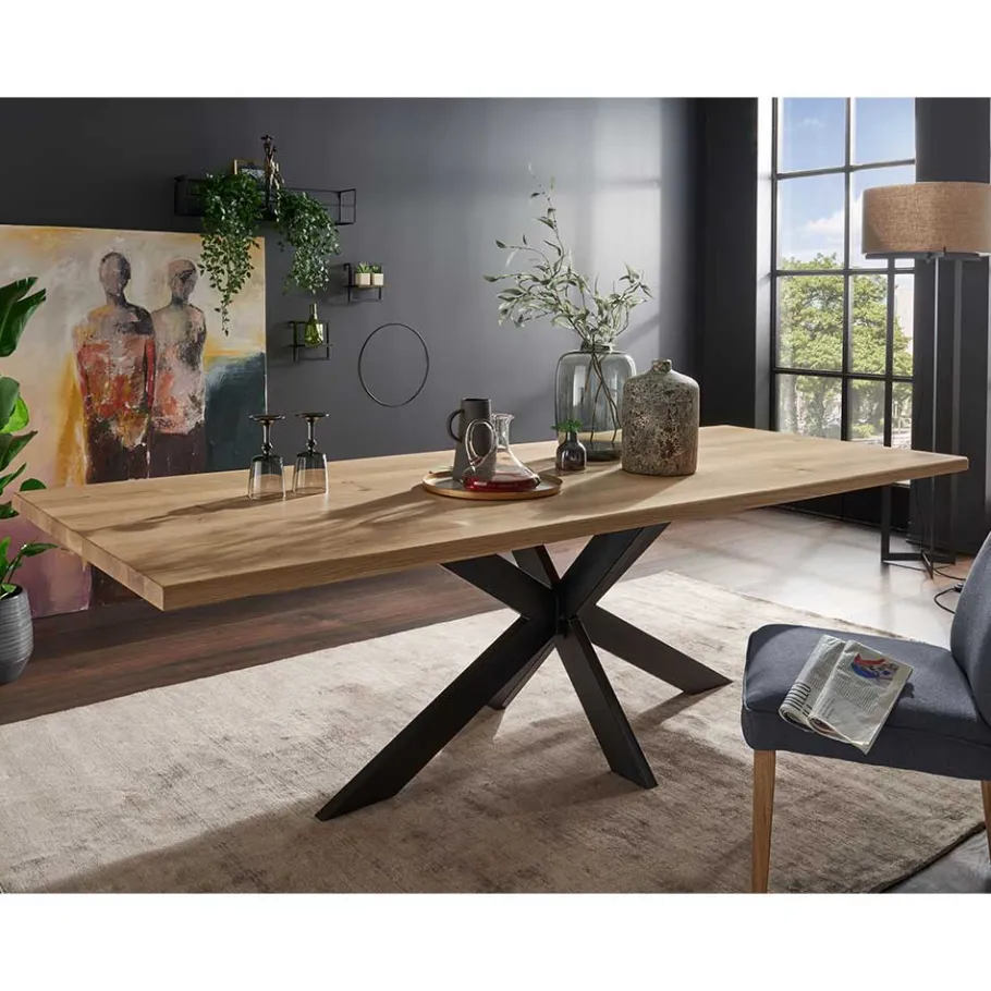 Discount Wohnen Wildeiche Esszimmer Esstisch mit Spider Gestell - Ostrico