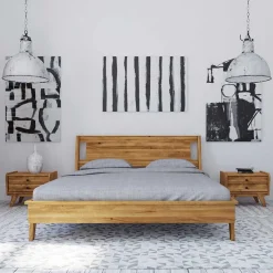 Wohnen Wildeiche Holz Bett mit Überlänge 220 cm - Hardus (dreiteilig)