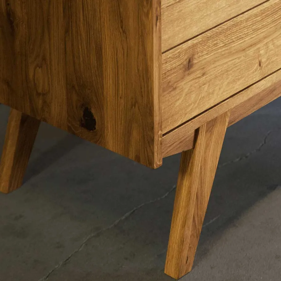 Wohnen Wildeiche Holz Bett mit Überlänge 220 cm - Hardus (dreiteilig)