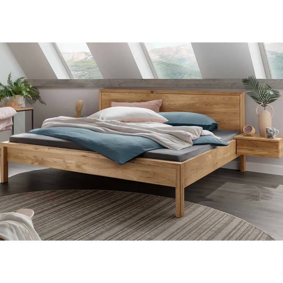 Outlet Wohnen Wildeiche Holzbett in modernem Design - Martinez