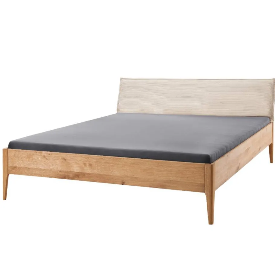 Discount Wohnen Wildeiche Holzbett mit Cord-Kopfteil - Babahira