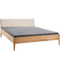Discount Wohnen Wildeiche Holzbett mit Cord-Kopfteil - Babahira