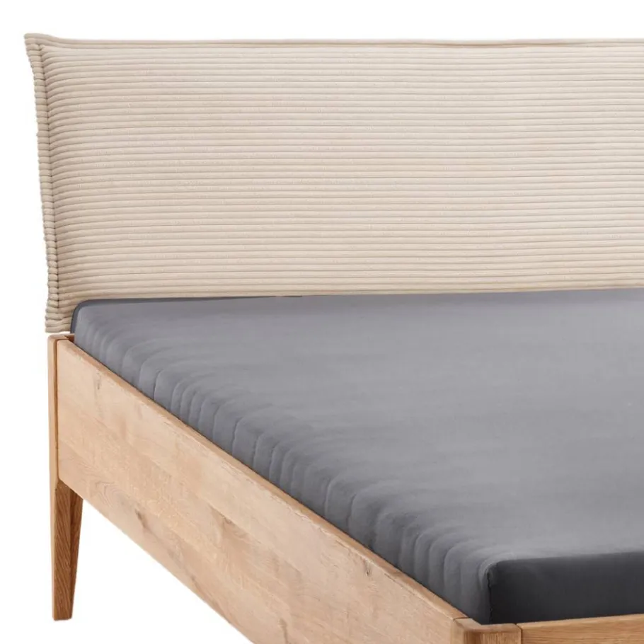 Discount Wohnen Wildeiche Holzbett mit Cord-Kopfteil - Babahira
