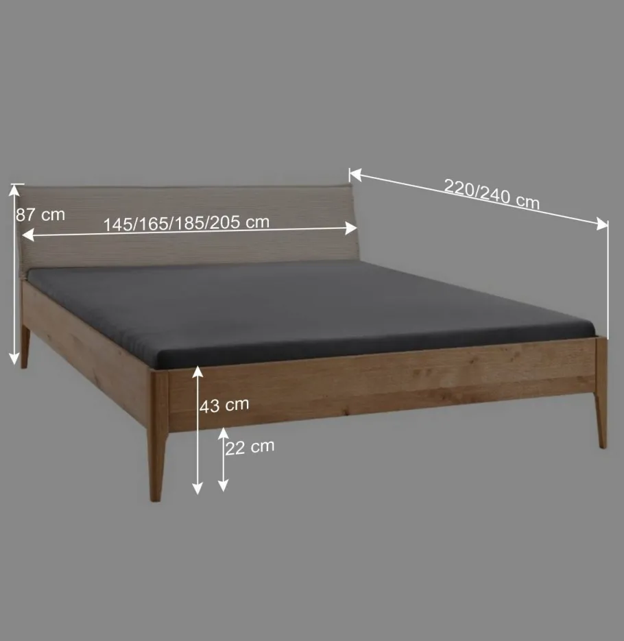Discount Wohnen Wildeiche Holzbett mit Cord-Kopfteil - Babahira