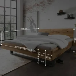 New Wohnen Wildeiche Holzbett mit Kufengestell aus Metall - Aryvano