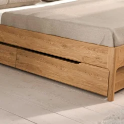 Best Wohnen Wildeiche Holzbett mit Polsterkopfteil in Beige - Favorite