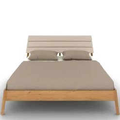 Best Wohnen Wildeiche Holzbett mit Polsterkopfteil in Beige - Favorite
