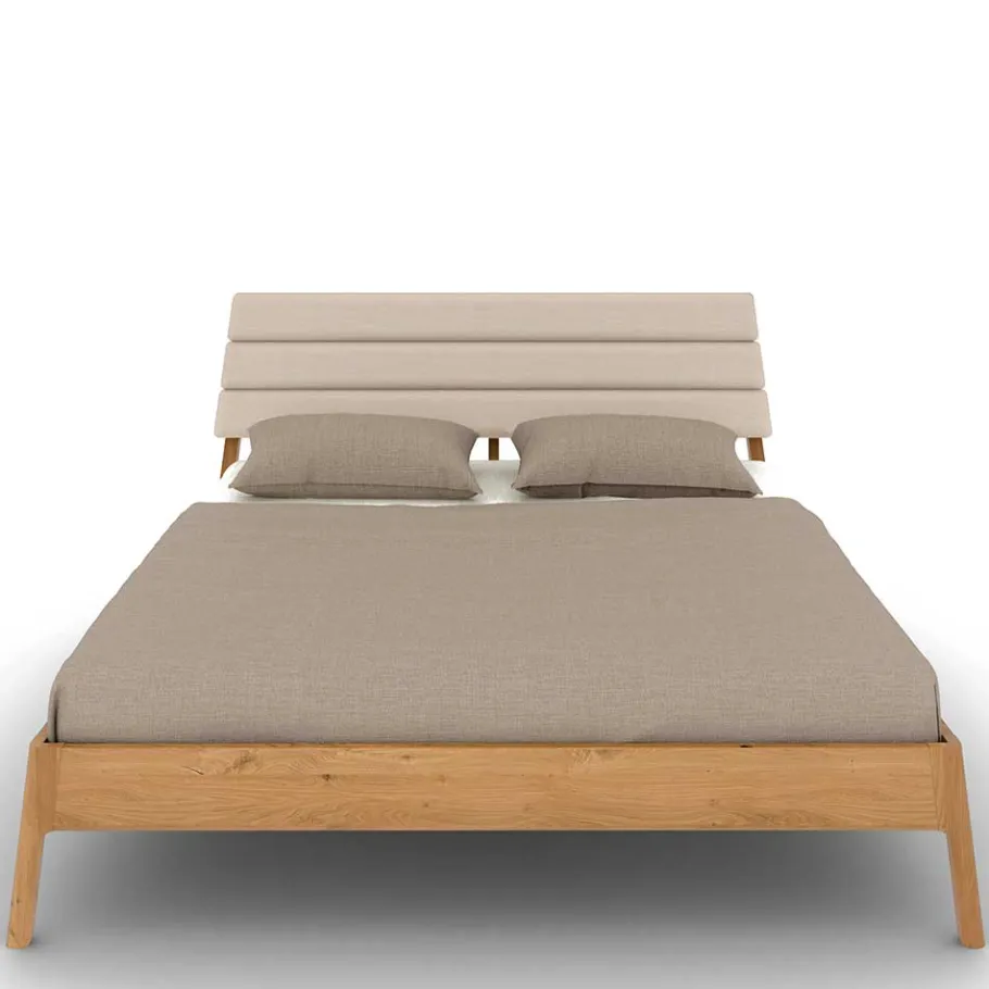 Best Wohnen Wildeiche Holzbett mit Polsterkopfteil in Beige - Favorite
