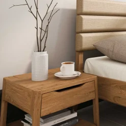 Best Wohnen Wildeiche Holzbett mit Polsterkopfteil in Beige - Favorite