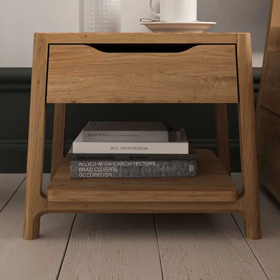 Best Wohnen Wildeiche Holzbett mit Polsterkopfteil in Beige - Favorite