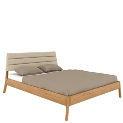 Best Wohnen Wildeiche Holzbett mit Polsterkopfteil in Beige - Favorite
