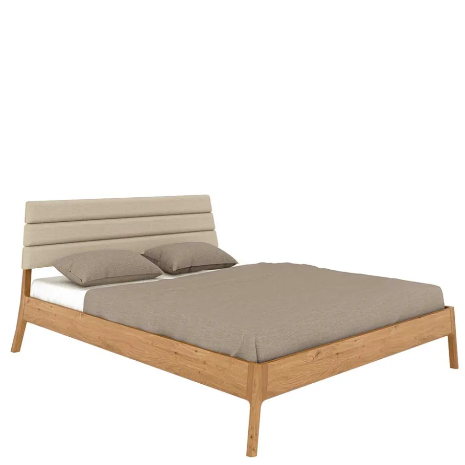 Best Wohnen Wildeiche Holzbett mit Polsterkopfteil in Beige - Favorite