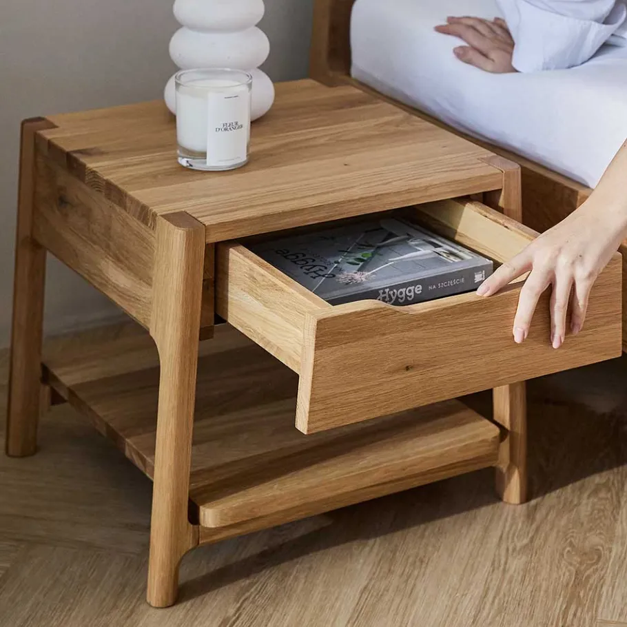 Best Wohnen Wildeiche Holzbett mit Polsterkopfteil in Beige - Favorite