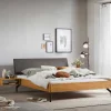 Outlet Wohnen Wildeiche Massivholzbett mit Kunstleder - Addu