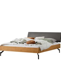 Outlet Wohnen Wildeiche Massivholzbett mit Kunstleder - Addu