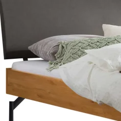 Outlet Wohnen Wildeiche Massivholzbett mit Kunstleder - Addu
