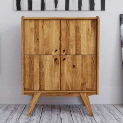 Sale Wohnen Wildeiche Midcentury Highboard mit 4 Türen - Hardus I