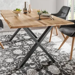 Wohnen Wildeiche Naturkanten-Tisch mit X-Füßen - Lum