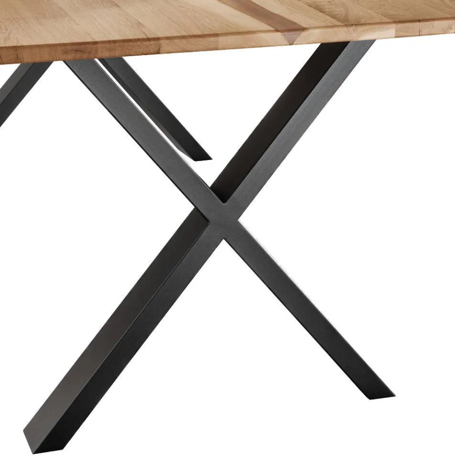 Wohnen Wildeiche Naturkanten-Tisch mit X-Füßen - Lum
