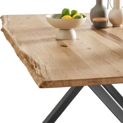 Wohnen Wildeiche Naturkanten-Tisch mit X-Füßen - Lum