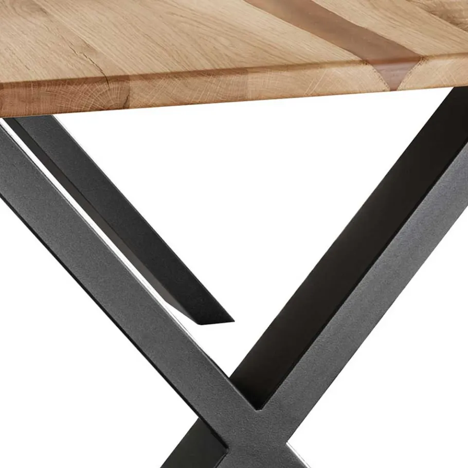 Wohnen Wildeiche Naturkanten-Tisch mit X-Füßen - Lum