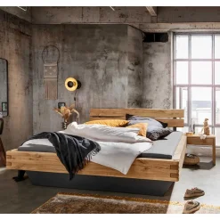 Discount Wohnen Wildeiche Schwebebett mit Naturkanten Kopfteil - Castro