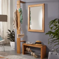 Discount Wohnen Wildeiche Standgarderobe & Spiegel - Uvinessa (dreiteilig)